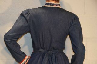  Blue Jean Denim USA Gunne Sax Prairie Calico Lace Ruffle Dress