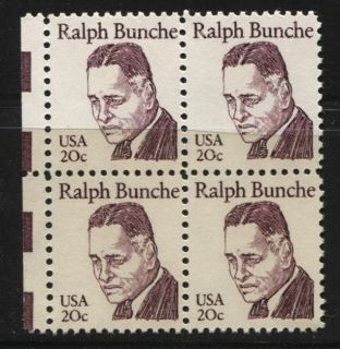 Scotts 1860 20c DR RALPH BUNCHE Stamp Block MNH