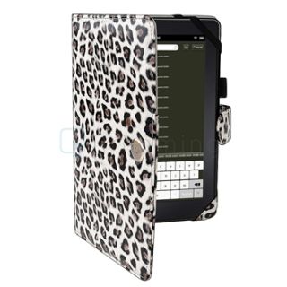Accessory Bundles for Kindle Fire Black Leopard Leather Case Cover 