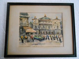 Cafe de La Paris Watercolor Print Signed by Marius Girard