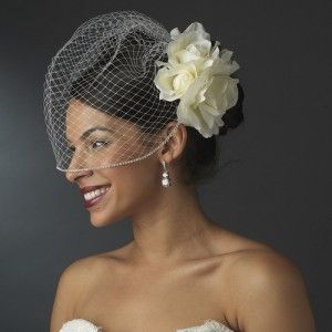 White or Ivory Triple Rose Clip with Optional Cage Veil