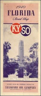 1940 Kyso Standard Oil Road Map Florida Bok Tower Miami