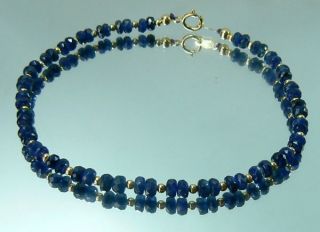 Blue Faceted Sapphire Rondelles 14k Gold Bracelet