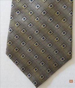 Burma Bibas  Gray Silk Mens Neck Tie Squares Geometric Yellow 