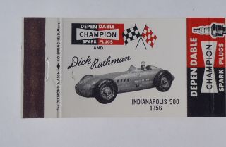   Champion Spark Plugs 1956 Indy 500 Race Dick Rathman Calexico CA