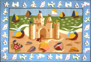 3x5 Rug Sand Castle Ocean Time Beach Play Mat Kids Children 39x58 