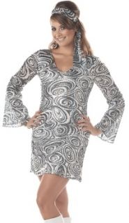 Adult Costume 70s Silver Disco Dress Outfit Plus Size