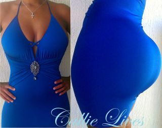   Plunge Halter Bodycon Jewel Wiggle Tight Stretch Dress S 4 CallieLives