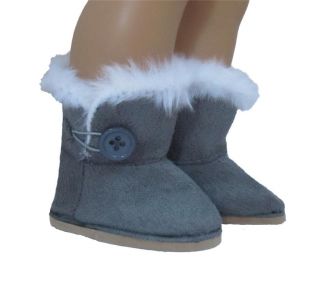 Doll Clothes Boots Faux Suede Gray Button Ewe Fits American Girl & 18 