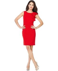 Retail $129 Calvin Klein Petite Ruffled Cap Sleeve Red Sheath Dress 