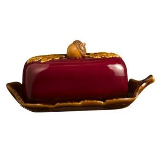   Road Home Again Ceramic Butter Dish with Acorn Handled Lid and Leaf M