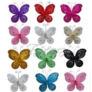 10 of White 3 (About 7.62cm) Nylon Glitter Artificial Butterfly
