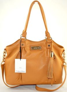 Calvin Klein Luxury Leather Camel Crossbody Tote Bag Handbag Purse 