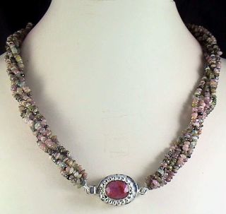   325Cts TOURMALINE BUTTON TWISTED BEADS NECKLACE WITH RUBY STONE CLASP