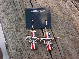 Ford Mustang Pony Chrome Sterling Silver Earrings Mint