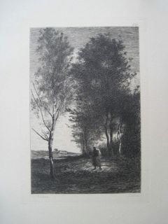 Camille Corot Femme A LEntree DUn Bois Plate Signed Etching 