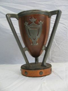 Vintage Art Deco Copper Pewter Wood Presentation Cup