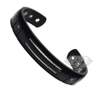 Mens Magnetic Black Titanium Cuff Bangle Golf Cable Bracelet 8 5 