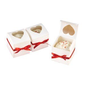 White Peek Through Heart Cup Cake Favor Boxes Set of 24
