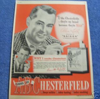  Vintage 1948 Chesterfield Cigarettes Ad Alan Ladd