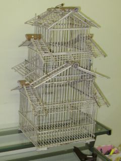   Victorian Wood Bamboo Pagoda Canary Bird Cage~Aged/Worn~~26 Tall
