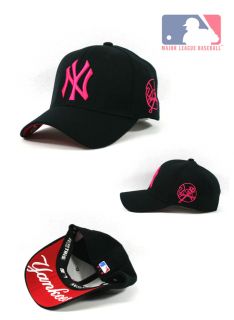   Yankees Baseball Team Cap Black Cap with Cherry Pink Logo New Item