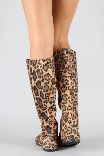 New Sexy Animal Print Lace Up Flat Womens Zip Up Knee High Fashion 