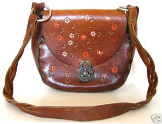 RARE Hippie Handbag Tooled Leather by Canale w Flowers