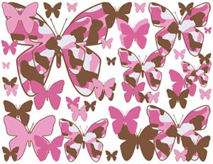 Pink Brown Camo Butterfly Wall Border Stickers Decals