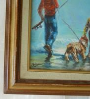 Vtg Oil Painting Fishing Juan Lopetegui Impressionist