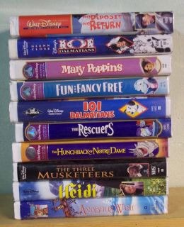 10 dif WALT DISNEY Video White Clamshell Cases VHS Tapes Poppins 101 