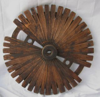 Antique Folk Art Wooden Fly Wheel Industrial Gear