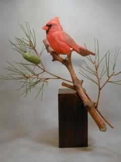 Male Northern Cardinal Hummingbird Studio Orig Carving