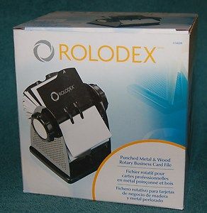 New Rolodex Card File Punched Metal Wood Rotary Business 2 5 8 x 4 in