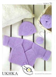 Baby DK Wrap Cardigan Hat Knitting Pattern Ukhka 70