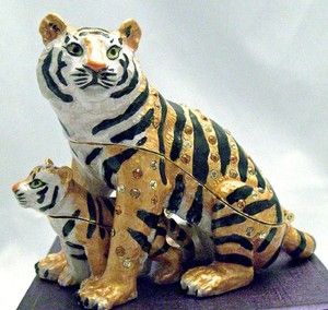 Tiger Cub Enamel Trinket Box Hand Painted Swarovski Crystals RUCINNI 