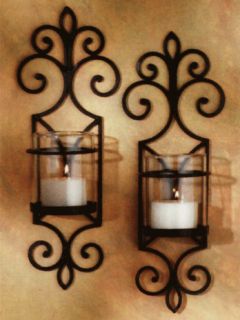 Tuscan Iron and Glass Hurricane Wall Candle Sconce S2