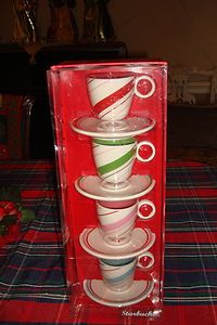   Starbucks Holiday Candy Cane Stripe Demitasse Coffee Cups & Saucers