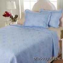 Carleton Varney Quilted Cotton Coverlet 3 Piece Set Full Queen Blue 