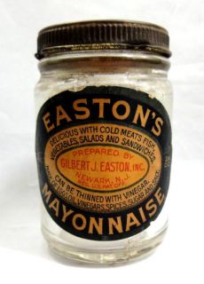   Eastons Glass Mayonnaise Jar Label Newark NJ Prim Folky