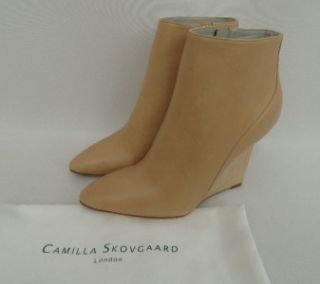 BN Camilla Skovgaard Beige Leather Wedge Ankle Boots Shoes UK7 EU40 