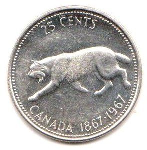 1867 1967 Canada Bobcat Prooflike Silver Quarter 80 Silver Coin