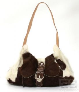 Carlos Falchi Brown & White Calf Hair & Leather Trim Shoulder Bag