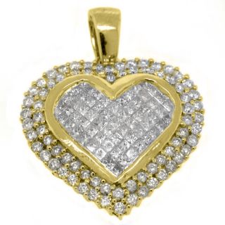 Carat Womens Diamond Heart Pendant Invisible Princess Square Cut 
