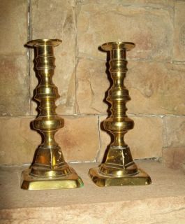 antique 19th century brass push up candlesticks