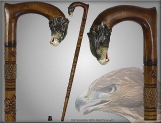   Carved Crafted Wooden Walking Stick Cane Staff Hawk GY 35 37
