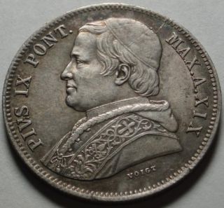   Key Date Silver 20 Baiocchi Papal States Rome Mint Pope Pius IX