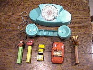 Vintage Toys Plastic Phone Tonka Car Hot Wheels Car 3 Pez Dispensers 