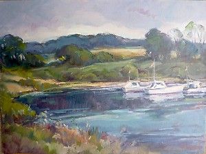 New England inlet Carl W Illig original painting boats Gruppe strisik 