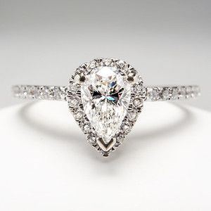 Carat VS G Pear Cut Diamond Halo Engagement Ring Solid 14K White Gold 